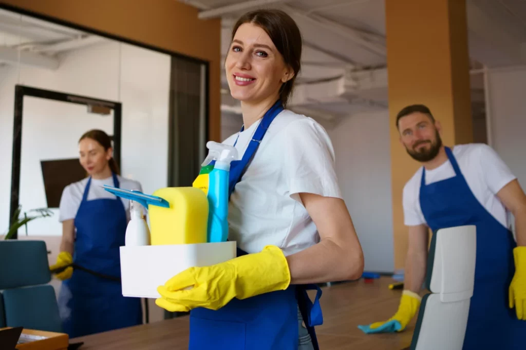 vista-da-pessoa-do-servico-de-limpeza-profissional-segurando-suprimentos-pequenos negócios que dão certo com pouco dinheiro